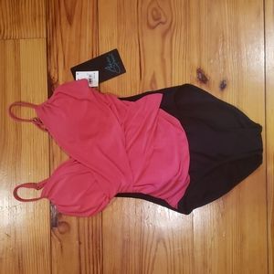 NWT Aqua Green, women's  small 4/6, one piece bathing, black, hot pink, rouched